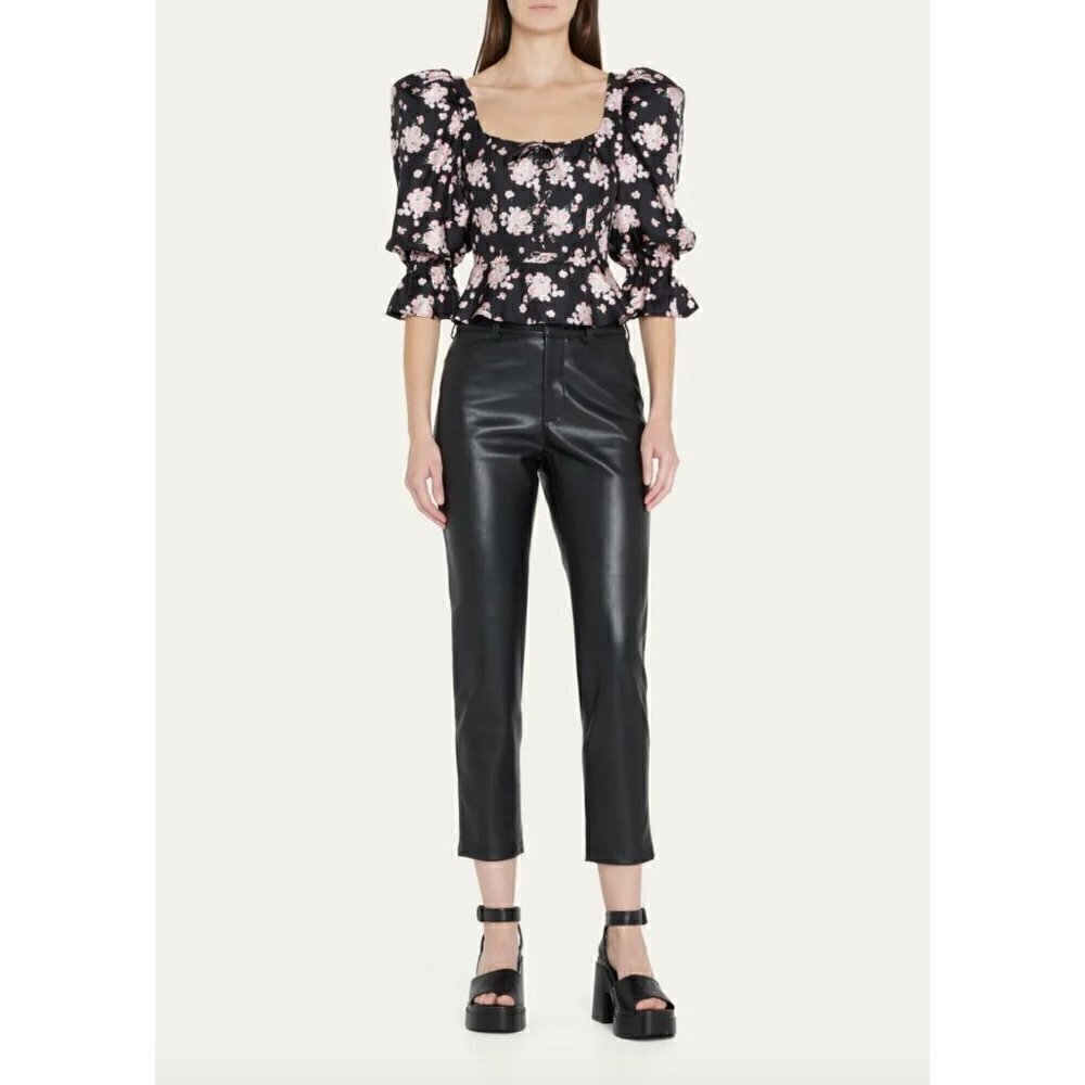 Autumn Adeigbo Lykke Cropped Faux Leather Pant Black Womens Size 6